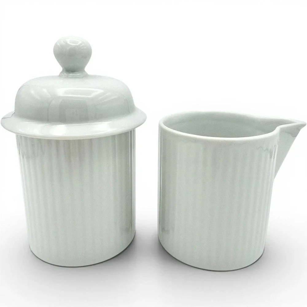 Vintage Dansk Bistro White Fluted Creamer & Lidded Sugar Bowl Set Japan 1970s